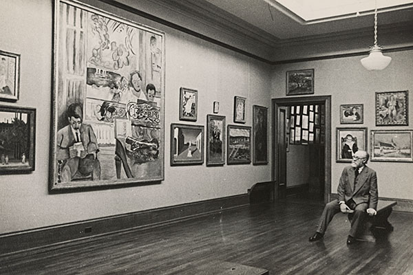 Matisse sitting in the Barnes Foundation in Merion in 1933 gazing at his ‘The Music Lesson’ (1917)