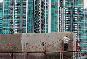 Worker on city construction site