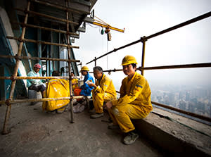 Workers taking a lunch break on the 90th floor