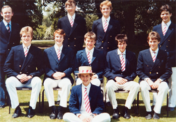 The Radley under-16s first rowing eight in 1982, with James standing second from right