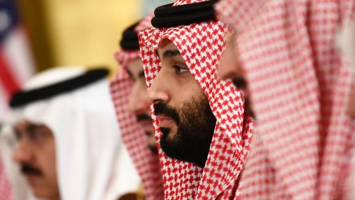 Saudi Arabia's Crown Prince Mohammed Bin Salman attends a working breafast with US President Donald Trump (not pictured) during the G20 Summit in Osaka on June 29, 2019. (Photo by Brendan Smialowski / AFP) (Photo credit should read BRENDAN SMIALOWSKI/AFP/Getty Images)