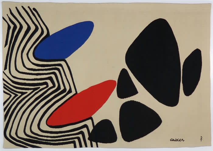Alexander Calder's 'Blue and Red Nails’ tapestry (1975) at Portuondo Gallery