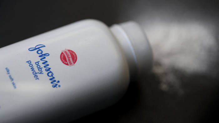 SAN FRANCISCO, CA - JULY 13: In this photo illustration, a container of Johnson's baby powder made by Johnson and Johnson sits on a table on July 13, 2018 in San Francisco, California. A Missouri jury has ordered pharmaceutical company Johnson and Johnson to pay $4.69 billion in damages to 22 women who claim that they got ovarian cancer from Johnson's baby powder. (Photo by Justin Sullivan/Getty Images)