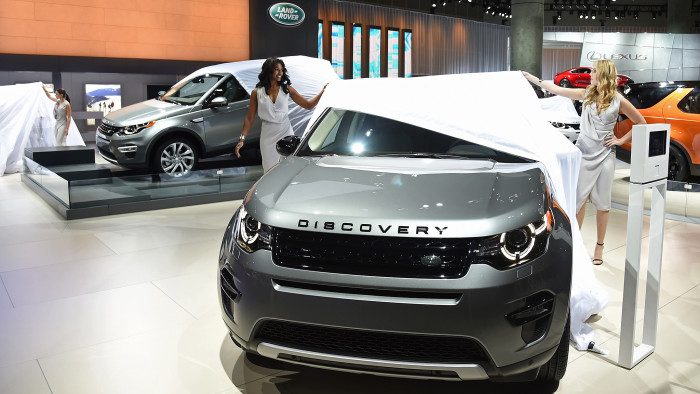 The Land Rover Discovery Sport versatile premium compact SUV is unveiled at the Los Angeles Auto Show media preview days, November 19, 2014 in Los Angeles, California