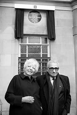 Thelma Schoonmaker with Scorsese at the Powell/Pressburger plaque, London 2014