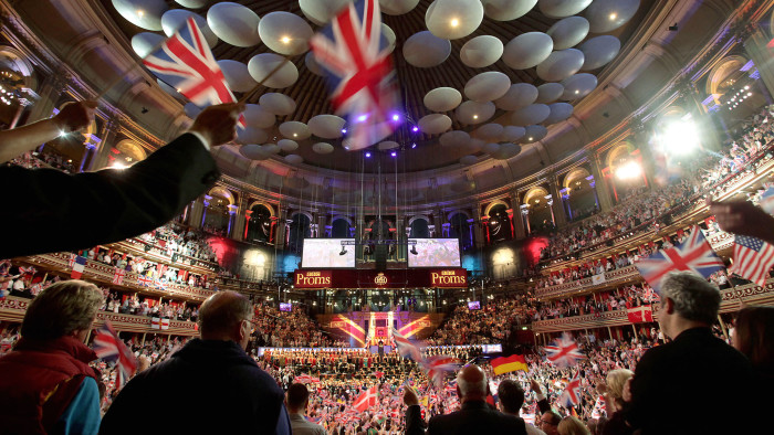 The audience waving flags during the 2012 finale of the BBC Last Night Of The Proms, at the Royal Albert Hall in London