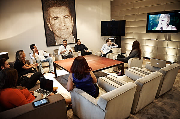 Simon Cowell meets with his music team at Syco Entertainment, London