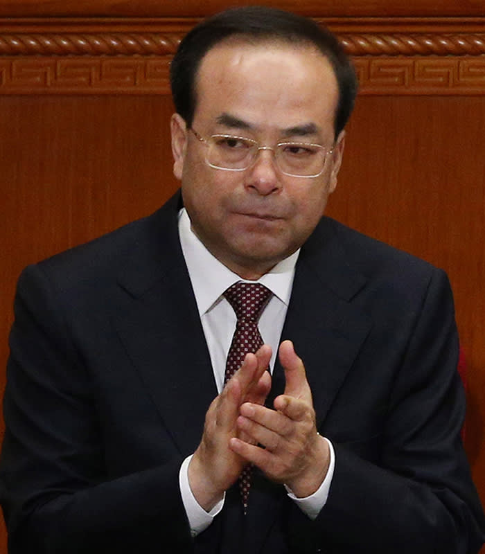 epa06092649 A photo dated 03 March 2017 of Sun Zhengcai, Chongqing municipality Communist Party secretary, attending the opening of the fifth session of the 12th Chinese People's Political Consultative Conference (CPPCC) National Committee at the Great Hall of the People (GHOP) in Beijing, China (issued 17 July 2017). According to media reports, Sun Zhengcai is under investigation for allegedly violating party regulations. EPA/WU HONG