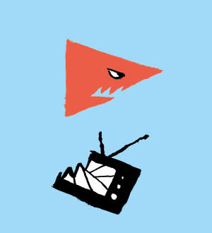 Illustration by Jean Jullien of a shark and a television set
