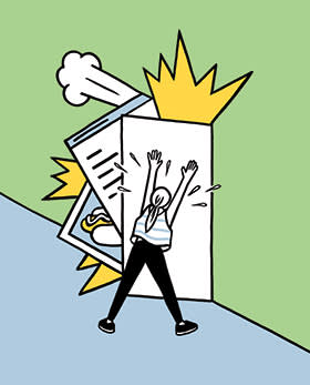 Illustration of a woman getting overwhelmed by tasks