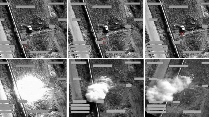 Images from a video of a Royal Air Force strike on an Isis truck in northern Iraq on September 30 2014