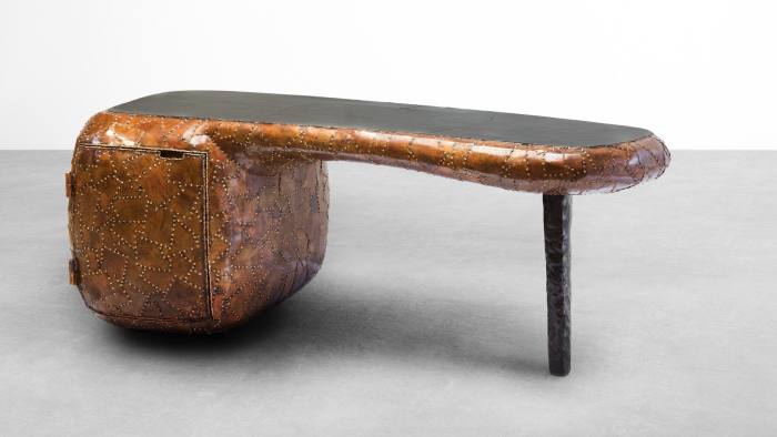 Carapace Desk (2016) Maarten Baas. Golden welded patinated bronze, European walnut, leather. Limited edition of 8 + 4AP, £65,000