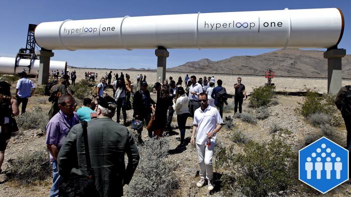A Hyperloop tube is displayed during the first test of the propulsion system at the Hyperloop One Test and Safety site on May 11, 2016 in Las Vegas, Nevada. Hyperloop One stages the first public demonstration of a key component of the startup's futuristic rail transit concept that could one day ferry passengers at near supersonic speeds. / AFP / John GURZINSKI (Photo credit should read JOHN GURZINSKI/AFP/Getty Images)
