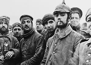 British and German soldiers together in no-man’s-land on Christmas day, 1914