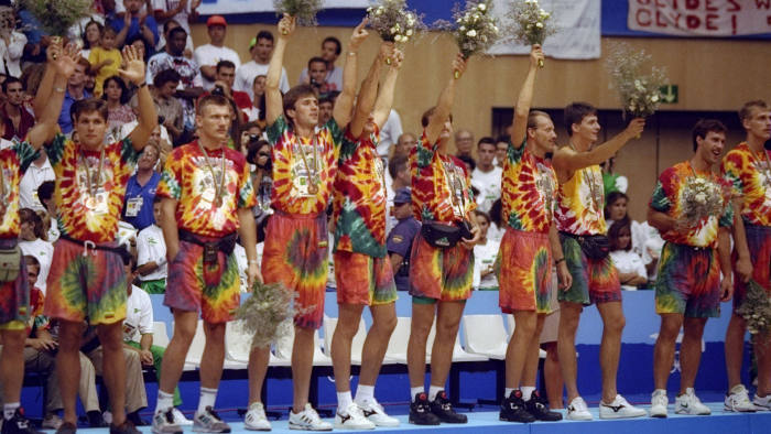 The Lithuanian basketball team at the 1992 Olympics in Barcelona