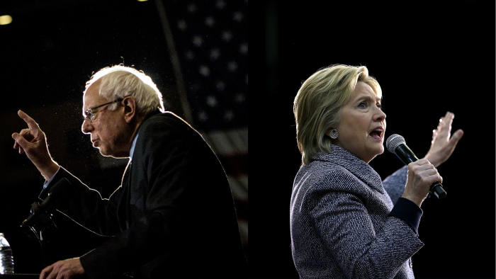 Photo collage showing Bernie Sanders (left) and Hillary Clinton 