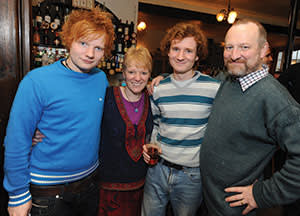 Ed Sheeran at a pub in Suffolk with his parents and brother