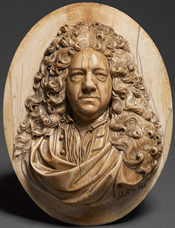 Ivory relief portrait (1704-16) of Sir John Houblon by David Le Marchand