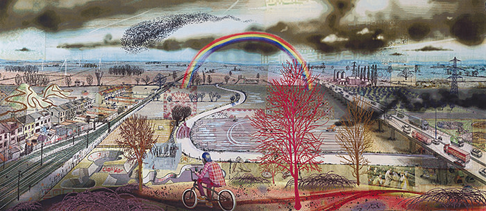 Grayson Perry, Battle of Britain, 2017, tapestry 118 1/10 × 275 3/5 in 300 × 700 cm Copyright: Grayson Perry and Paragon | Contemporary Editions Ltd. Photographer: Oak