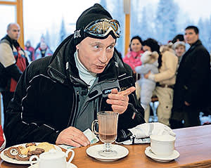 Vladimir Putin enjoys hot chocolate in Krasnaya Polyana