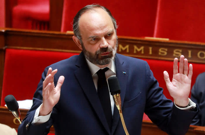MAXPPP OUT Mandatory Credit: Photo by LUDOVIC MARIN/POOL/EPA-EFE/Shutterstock (10628288f) French Prime Minister Edouard Philippe gestures as he speaks during a session of questions to the government at the National Assembly, one day after the plan to exit from the lockdown situation has been voted in Paris, France, 29 April 2020, on the 44th day of a lockdown aimed at curbing the spread of the COVID-19 pandemic, caused by the SARS-CoV-2 coronavirus. French Government's question time at the Parliament, Paris, France - 29 Apr 2020