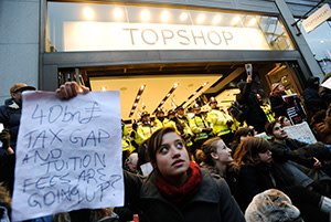 Protesters against tax avoidance by big business outside the Topshop flagship store in December 2010