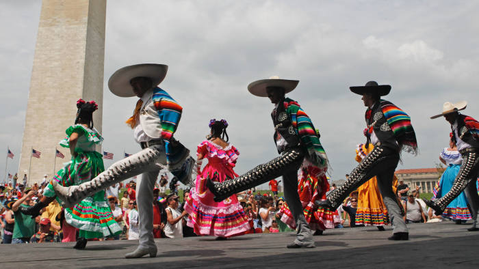 Members of the Maru Montero Dance Company perform at the Sylvan Theater near the Washington Monument during the 18th Annual National Cinco de Mayo Festival in Washington Sunday, May 2, 2010