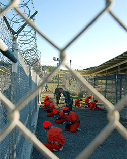 Detainees in a holding area at Guantánamo Bay’s Camp X-Ray