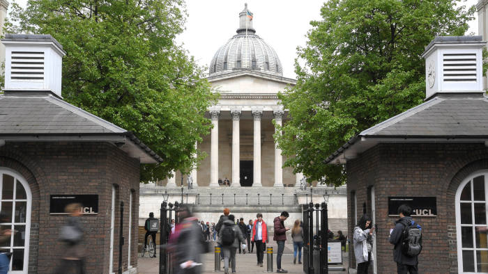 Students and visitors are seen walking around the main campus buildings of University College London (UCL), part of the University of London, Britain, April 24, 2017. REUTERS/Toby Melville