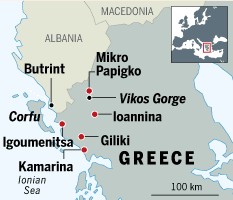 Map showing Albania and Greece