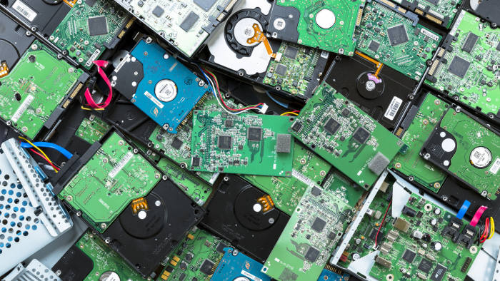 Circuit boards of computer hard drives, cables, connections and terminals (Photo by Tim Graham/Getty Images)