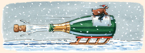 Illustration by Ingram Pinn depicting sparkling wine for Christmas