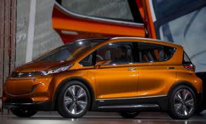 The General Motors Co. (GM) Chevrolet Bolt concept vehicle is unveiled during the 2015 North American International Auto Show (NAIAS) in Detroit, Michigan, U.S., on Monday, Jan. 12, 2015. General Motors is unveiling a new version of its plug-in hybrid Chevrolet Volt as gas hovers near $2 a gallon and the number of buyers who want a fuel-sipping vehicle shrinks. Photographer: Andrew Harrer/Bloomberg