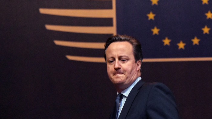 British Prime Minister David Cameron leaves the EU Council building after an EU summit in Brussels on Friday, Feb. 19, 2016. European Union leaders are continuing a two-day summit in Brussels to hammer out a deal designed to keep Britain in the 28-nation bloc. (AP Photo/Geert Vanden Wijngaert)