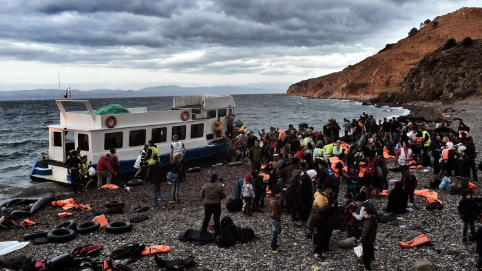 Refugees arrive on the Greek island of Lesbos