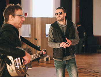 Country singer Eric Church in a recording studio