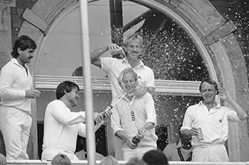 Gower and England celebrate their Ashes win in 1985 