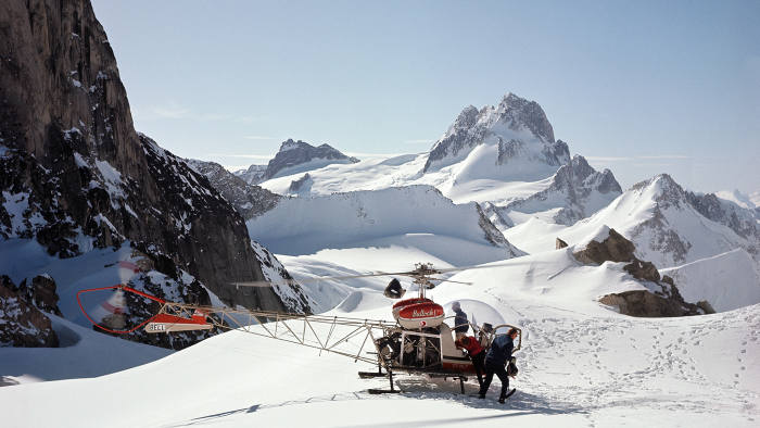 The first heli-skiers land in the Bugaboo Mountains in 1965