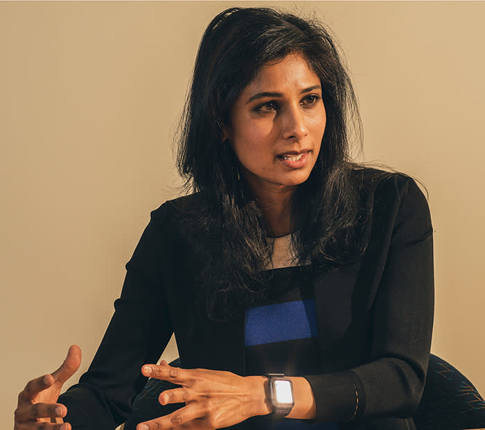 Gita Gopinath, the first woman chief economist at the IMF, at her office in Washington, D.C. on Feb. 5, 2019.