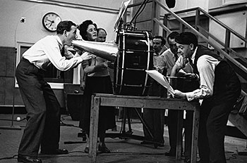 A BBC sound effects team at work on ‘The War of the Worlds’ in 1951