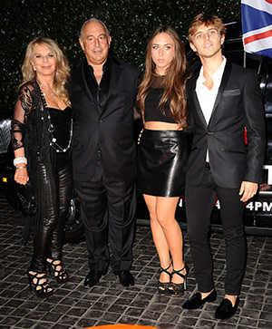 Philip Green with (from left) his wife Tina and children Chloe and Brandon at the Topshop