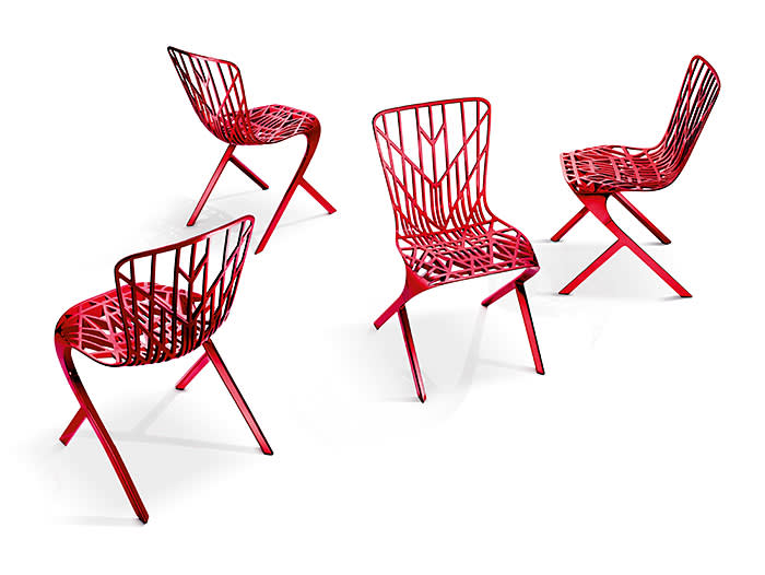 Sir David Adjaye Washington Skeleton™ (RED) Side Chair [Set Of Four] Die-cast aluminum with mortise and tenon joint connections GREENGUARD Indoor Air Quality Certified® Each: 32½ by 18 by 20¼ in 82.6 by 45.7 by 51.4 cm Executed in 2013, these works are unique and designed by David Adjaye for Knoll Inc exclusively for the (RED) Auction. This work was donated to the (RED) Auction by Knoll, Inc.  Estimate $20/30,000