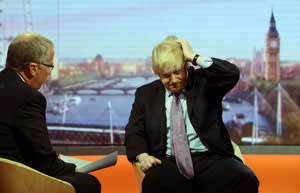 Journalist Eddie Mair questions Boris Johnson’s integrity on BBC television in March 2013
