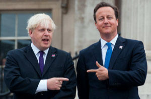 Boris Johnson with David Cameron at the lighting of the Paralympic Cauldron in Trafalgar Square, August 2012