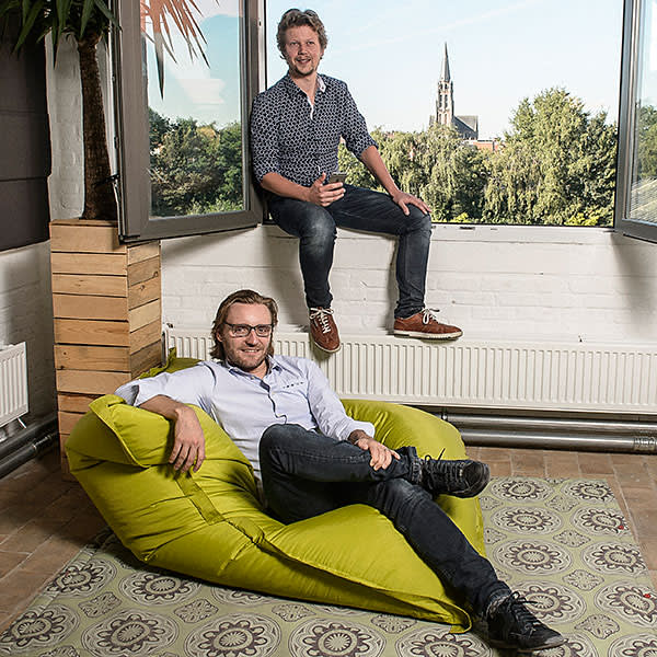 Michel de Wachter (L) and Jonas De Cooman, COs of Appiness at their office in Aalst, Belgium