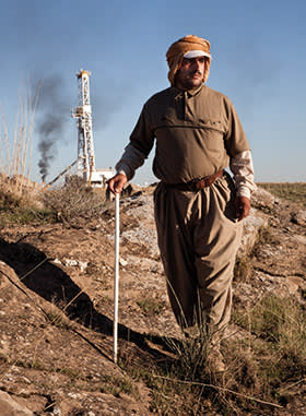 A shepherd who fled Mosul when it was overrun by Isis forces, pictured in the Taq Taq oil field in Iraqi Kurdistan