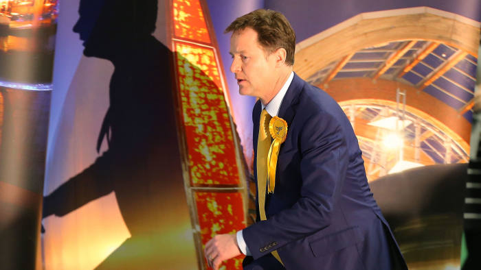 Nick Clegg arrives for his constituency declaration at the English Institute of Sport in 2015 in Sheffield