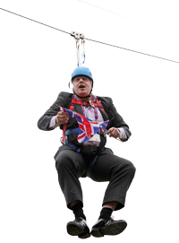 Boris Johnson stuck on a zip-line during Olympic celebrations in Victoria Park, London