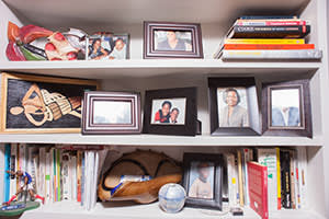 Leonard Wantchekon's bookshelf with family photos
