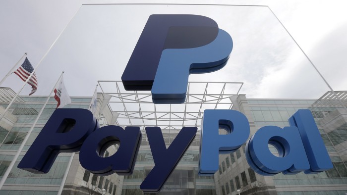 FILE - This March 10, 2015, file photo, shows signage outside PayPal's headquarters in San Jose, Calif. PayPal is expected to report financial results Thursday, Oct. 20, 2016. (AP Photo/Jeff Chiu, File)